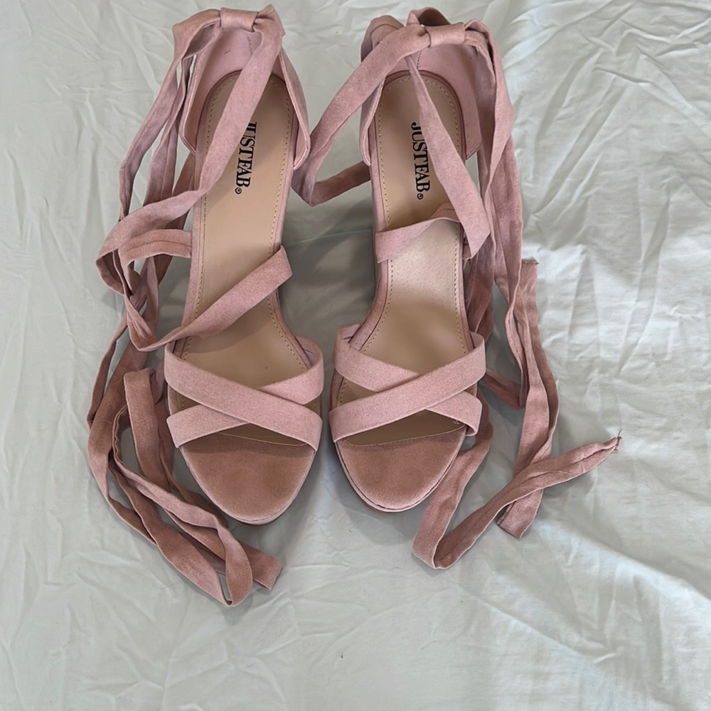 Pink platform tie heels